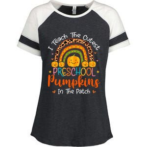 I Teach The Cutest Preschool Pumpkin Teacher Halloween Enza Ladies Jersey Colorblock Tee