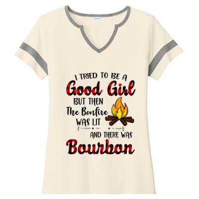 I Tried To Be A Good But Then The Bonfire Bourbon Gift Ladies Halftime Notch Neck Tee