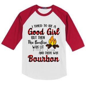 I Tried To Be A Good But Then The Bonfire Bourbon Gift Kids Colorblock Raglan Jersey