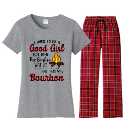 I Tried To Be A Good But Then The Bonfire Bourbon Gift Women's Flannel Pajama Set