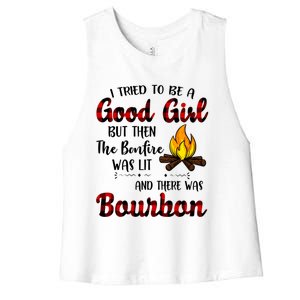 I Tried To Be A Good But Then The Bonfire Bourbon Gift Women's Racerback Cropped Tank