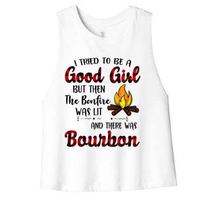 I Tried To Be A Good But Then The Bonfire Bourbon Gift Women's Racerback Cropped Tank