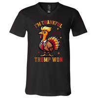 IM Thankful Trump Won Thanksgiving Trump Autumn Turkey 2024 V-Neck T-Shirt