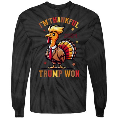 IM Thankful Trump Won Thanksgiving Trump Autumn Turkey 2024 Tie-Dye Long Sleeve Shirt