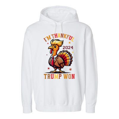 IM Thankful Trump Won Thanksgiving Trump Autumn Turkey 2024 Garment-Dyed Fleece Hoodie