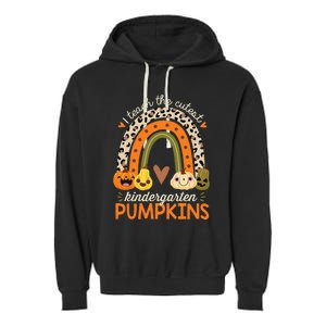 I Teach The Cutest Kindergarten Pumpkin Halloween Teacher Garment-Dyed Fleece Hoodie