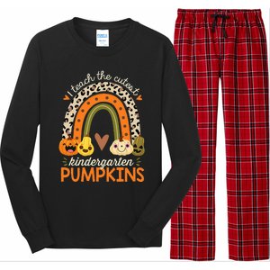 I Teach The Cutest Kindergarten Pumpkin Halloween Teacher Long Sleeve Pajama Set