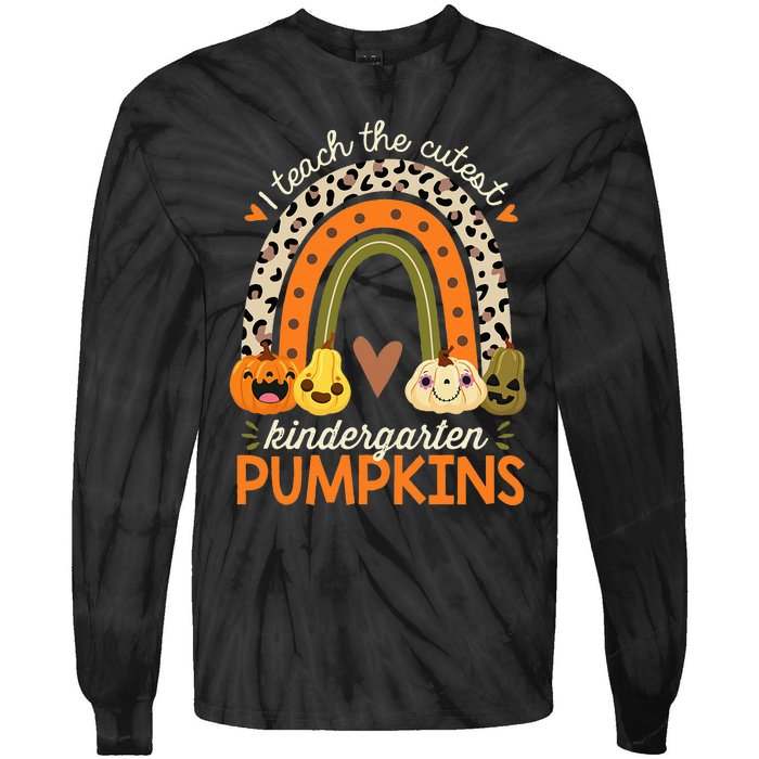 I Teach The Cutest Kindergarten Pumpkin Halloween Teacher Tie-Dye Long Sleeve Shirt