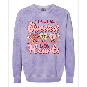 I Teach The Sweetest Hearts Retro Teacher Valentines Day Colorblast Crewneck Sweatshirt