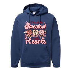 I Teach The Sweetest Hearts Retro Teacher Valentines Day Performance Fleece Hoodie