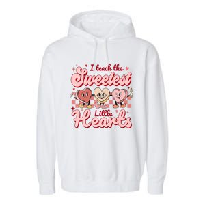 I Teach The Sweetest Hearts Retro Teacher Valentines Day Garment-Dyed Fleece Hoodie