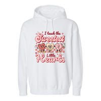 I Teach The Sweetest Hearts Retro Teacher Valentines Day Garment-Dyed Fleece Hoodie