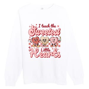 I Teach The Sweetest Hearts Retro Teacher Valentines Day Premium Crewneck Sweatshirt