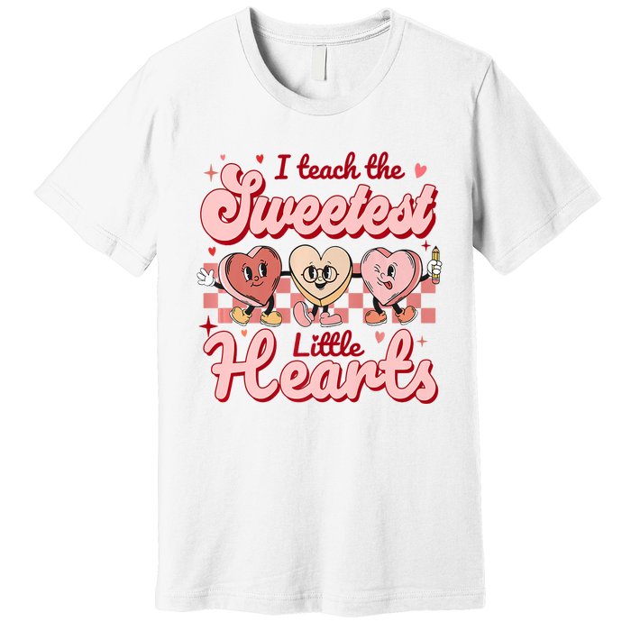 I Teach The Sweetest Hearts Retro Teacher Valentines Day Premium T-Shirt