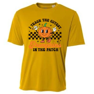 I Teach The Cutest Pumpkins In The Patch Groovy Teacher Fall Cooling Performance Crew T-Shirt