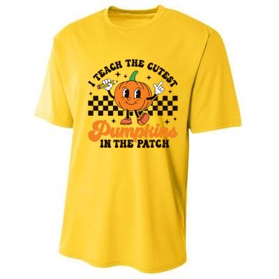 I Teach The Cutest Pumpkins In The Patch Groovy Teacher Fall Performance Sprint T-Shirt