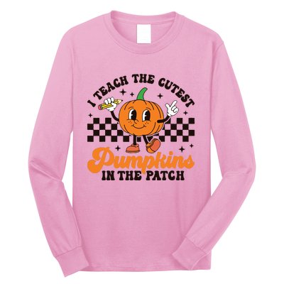 I Teach The Cutest Pumpkins In The Patch Groovy Teacher Fall Long Sleeve Shirt