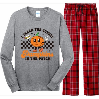 I Teach The Cutest Pumpkins In The Patch Groovy Teacher Fall Long Sleeve Pajama Set