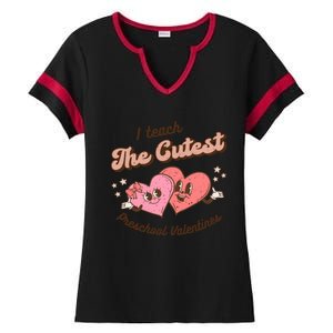 I Teach The Cutest Preschool Valentines Retro Hearts Teacher Gift Ladies Halftime Notch Neck Tee