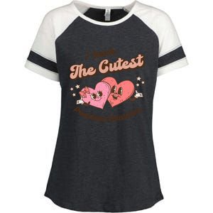 I Teach The Cutest Preschool Valentines Retro Hearts Teacher Gift Enza Ladies Jersey Colorblock Tee