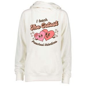 I Teach The Cutest Preschool Valentines Retro Hearts Teacher Gift Womens Funnel Neck Pullover Hood