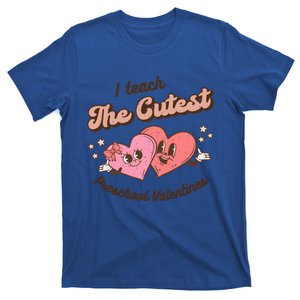 I Teach The Cutest Preschool Valentines Retro Hearts Teacher Gift T-Shirt