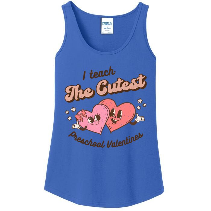 I Teach The Cutest Preschool Valentines Retro Hearts Teacher Gift Ladies Essential Tank