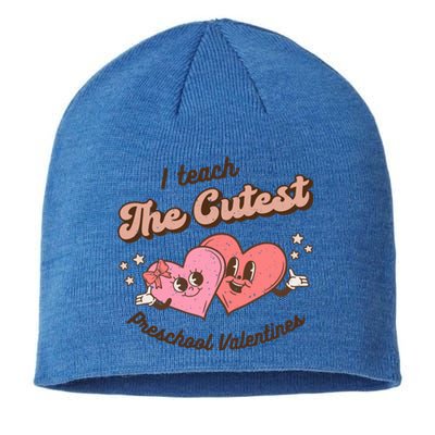 I Teach The Cutest Preschool Valentines Retro Hearts Teacher Gift Sustainable Beanie