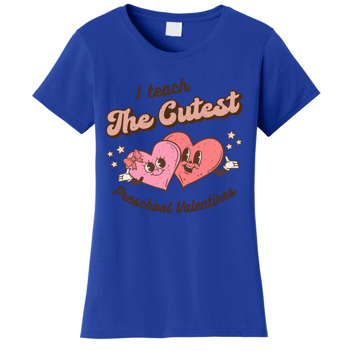 I Teach The Cutest Preschool Valentines Retro Hearts Teacher Gift Women's T-Shirt