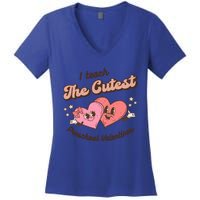 I Teach The Cutest Preschool Valentines Retro Hearts Teacher Gift Women's V-Neck T-Shirt