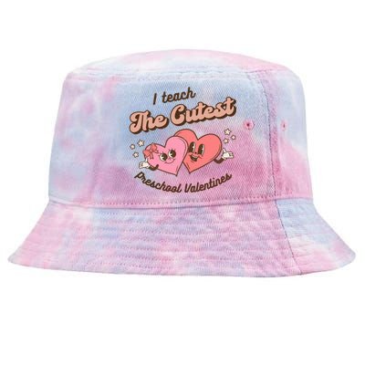 I Teach The Cutest Preschool Valentines Retro Hearts Teacher Gift Tie-Dyed Bucket Hat