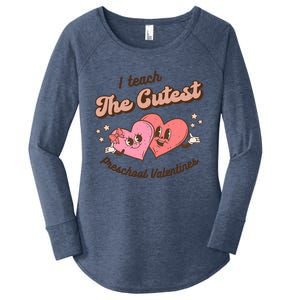 I Teach The Cutest Preschool Valentines Retro Hearts Teacher Gift Women's Perfect Tri Tunic Long Sleeve Shirt