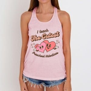 I Teach The Cutest Preschool Valentines Retro Hearts Teacher Gift Women's Knotted Racerback Tank