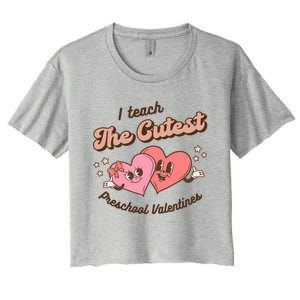 I Teach The Cutest Preschool Valentines Retro Hearts Teacher Gift Women's Crop Top Tee