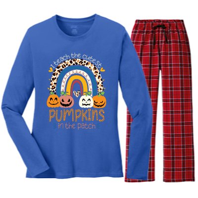 I Teach The Cutest Pumpkins In The Patch Teacher Halloween 1780 Women's Long Sleeve Flannel Pajama Set 