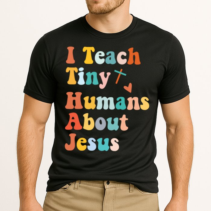 I Teach Tiny Humans About Jesus Teacher Cooling Performance Crew T-Shirt