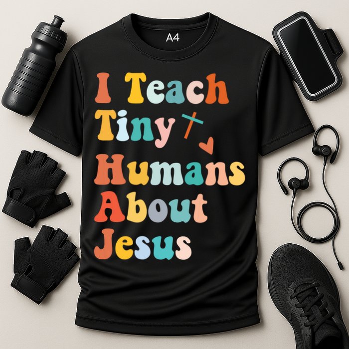 I Teach Tiny Humans About Jesus Teacher Cooling Performance Crew T-Shirt