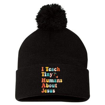 I Teach Tiny Humans About Jesus Teacher Pom Pom 12in Knit Beanie