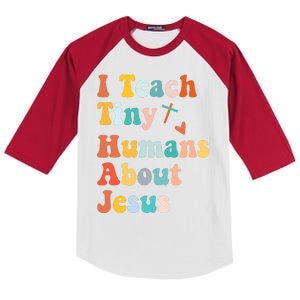 I Teach Tiny Humans About Jesus Teacher Kids Colorblock Raglan Jersey