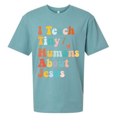 I Teach Tiny Humans About Jesus Teacher Sueded Cloud Jersey T-Shirt