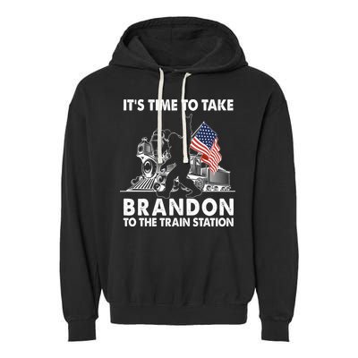 It's Time To Take Brandon To The Train Station Bigfoot USA Flag Garment-Dyed Fleece Hoodie