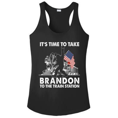It's Time To Take Brandon To The Train Station Bigfoot USA Flag Ladies PosiCharge Competitor Racerback Tank