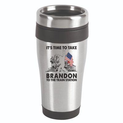 It's Time To Take Brandon To The Train Station Bigfoot USA Flag 16oz Travel Tumbler