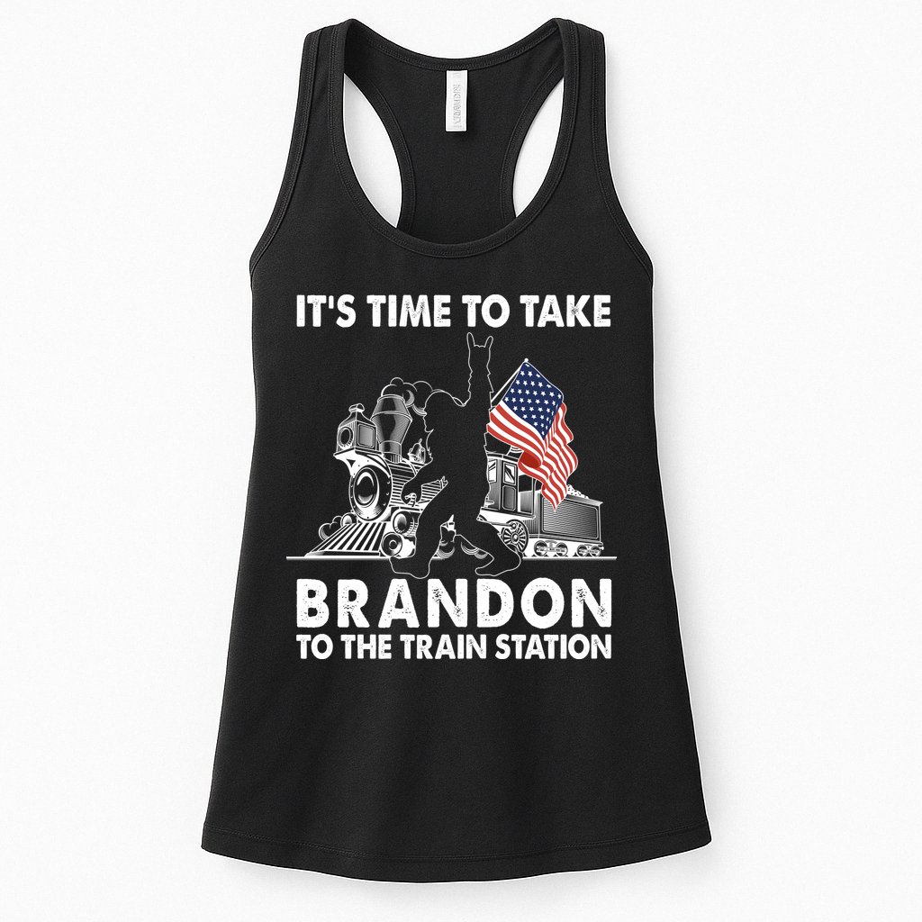 It's Time To Take Brandon To The Train Station Bigfoot USA Flag Womens Tank Top