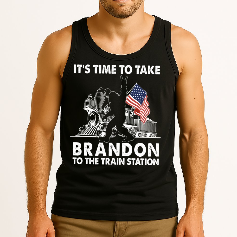 It's Time To Take Brandon To The Train Station Bigfoot USA Flag Tank Top