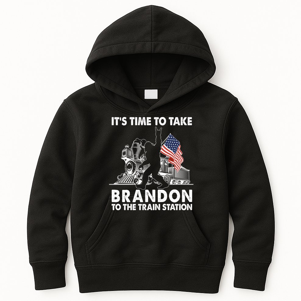 It's Time To Take Brandon To The Train Station Bigfoot USA Flag Kids Hoodie