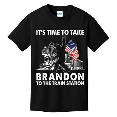 It's Time To Take Brandon To The Train Station Bigfoot USA Flag Kids T-Shirt