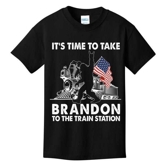 It's Time To Take Brandon To The Train Station Bigfoot USA Flag Kids T-Shirt