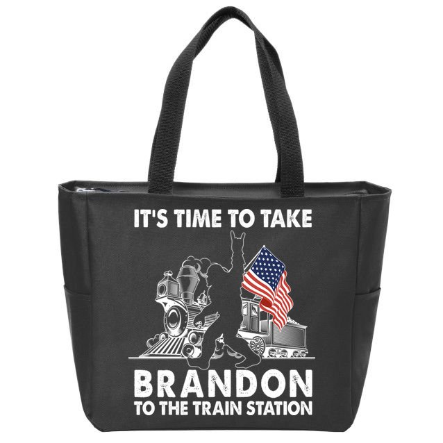 It's Time To Take Brandon To The Train Station Bigfoot USA Flag Zip Tote Bag