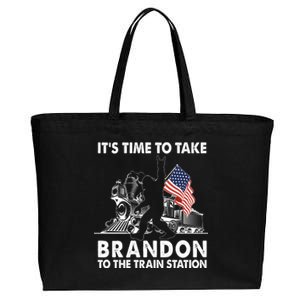 It's Time To Take Brandon To The Train Station Bigfoot USA Flag Cotton Canvas Jumbo Tote